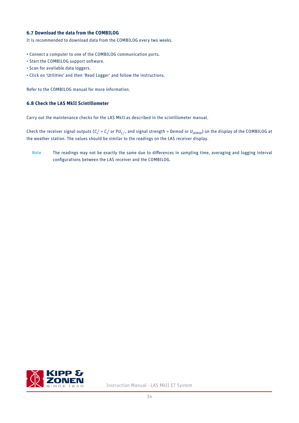7 download the data from the combilog, 8 check the las mkii scintillometer | Kipp&Zonen LAS MkII ET system User Manual | Page 34 / 44