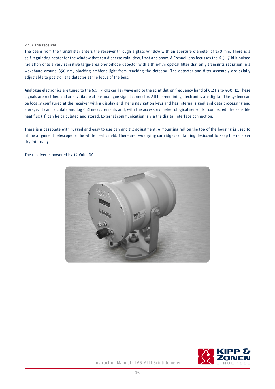 2 the receiver | Kipp&Zonen LAS MkII Scintillometer User Manual | Page 15 / 86