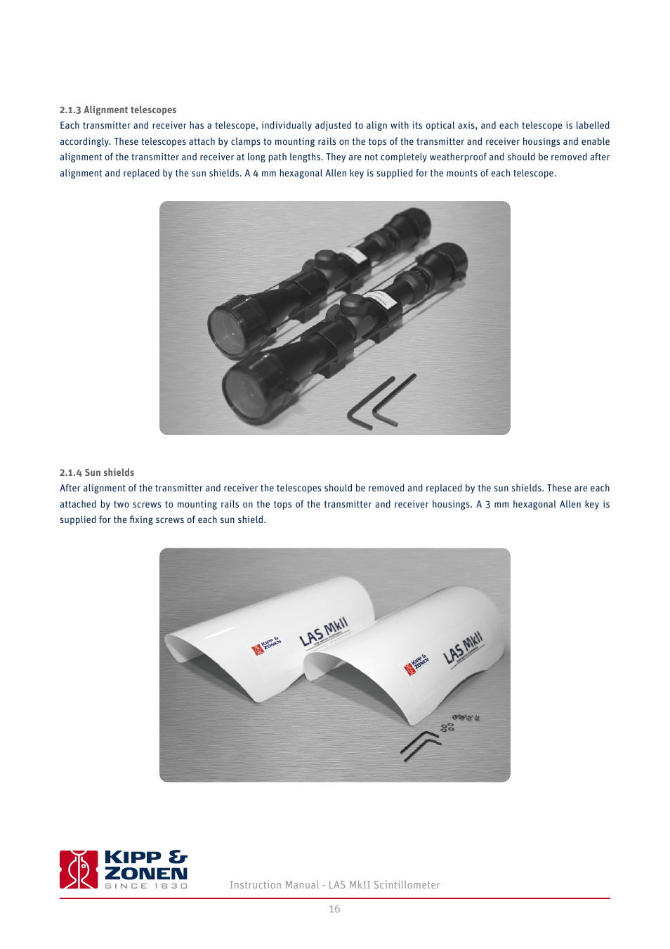 3 alignment telescopes, 4 sun shields | Kipp&Zonen LAS MkII Scintillometer User Manual | Page 16 / 86