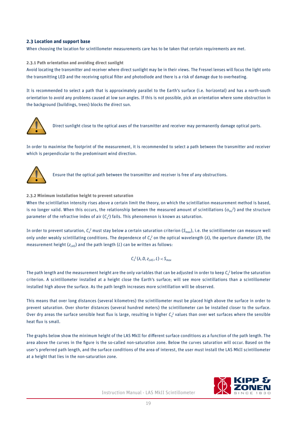 3 location and support base, 1 path orientation and avoiding direct sunlight | Kipp&Zonen LAS MkII Scintillometer User Manual | Page 19 / 86