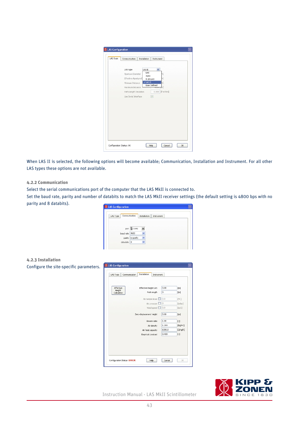 2 communication 4.2.3 installation | Kipp&Zonen LAS MkII Scintillometer User Manual | Page 43 / 86