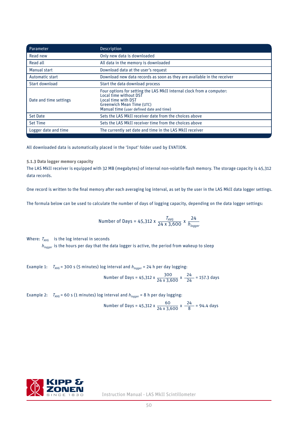3 data logger memory capacity | Kipp&Zonen LAS MkII Scintillometer User Manual | Page 50 / 86