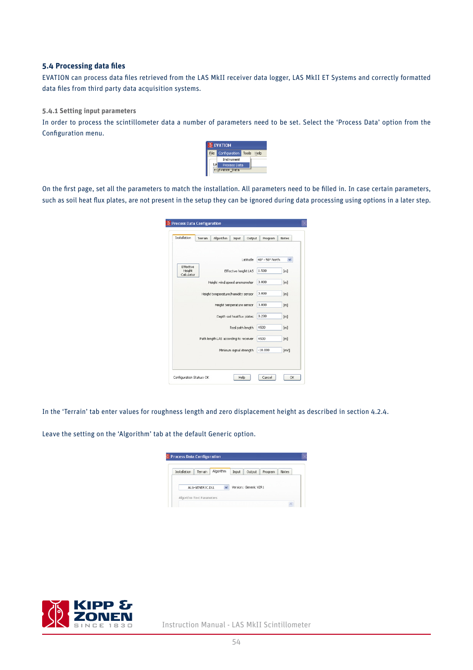 4 processing data ﬁles, 1 setting input parameters, 1 collecting digital data | 54 instruction manual - las mkii scintillometer, 2 data ﬁle format, 3 collecting analogue data, 5 diurnal patterns | Kipp&Zonen LAS MkII Scintillometer User Manual | Page 54 / 86