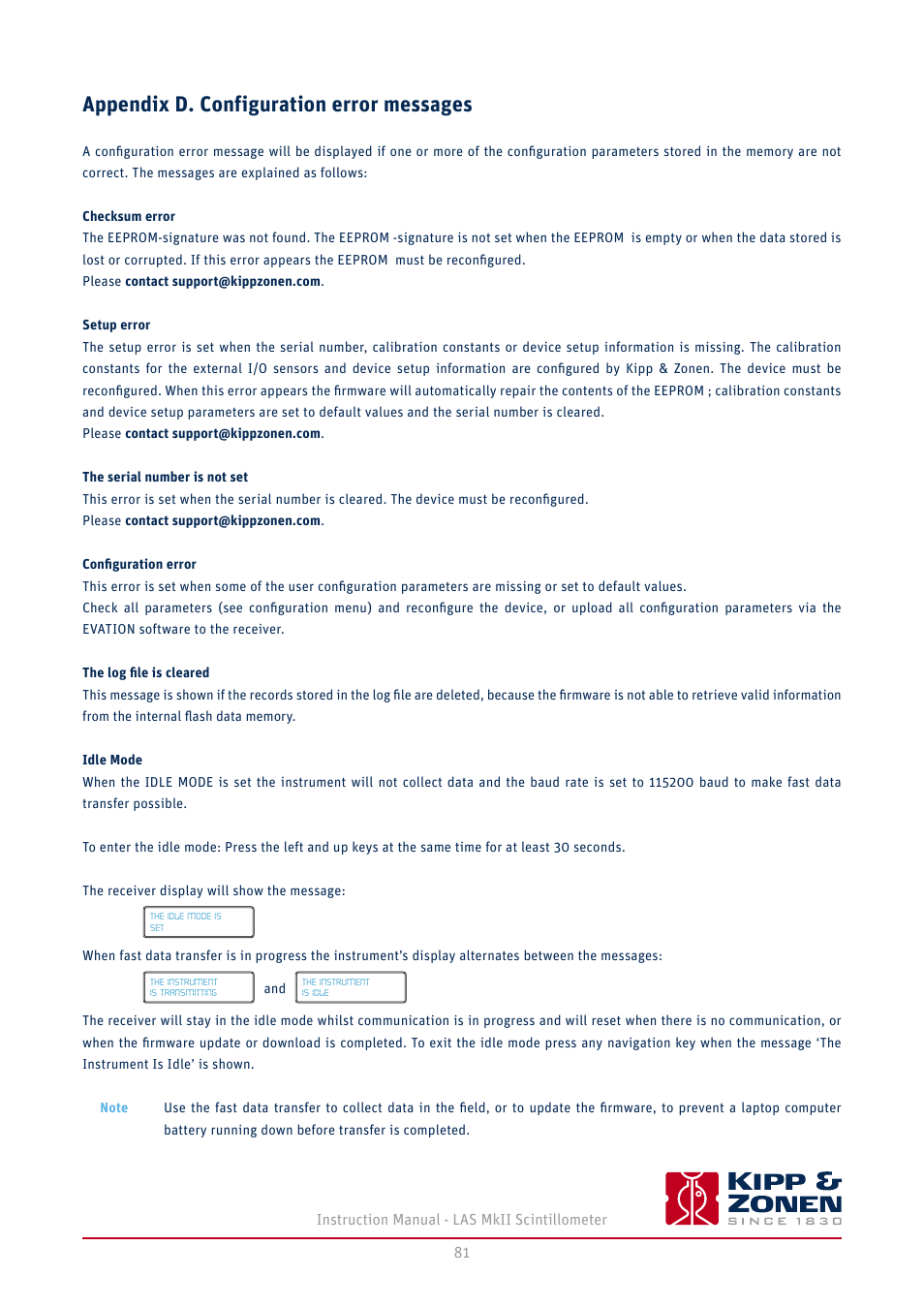 Appendix d. configuration error messages | Kipp&Zonen LAS MkII Scintillometer User Manual | Page 81 / 86