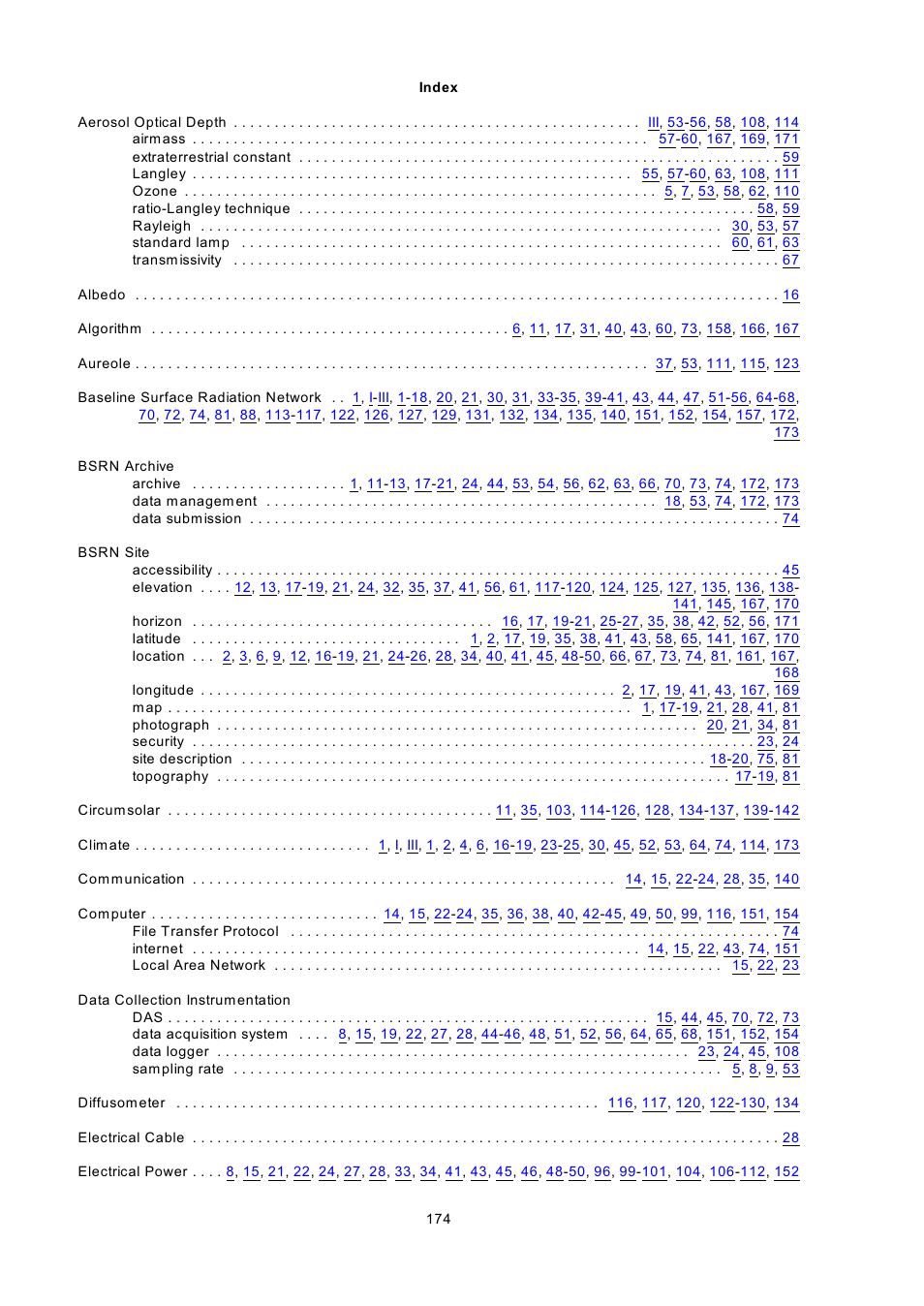 Index | Kipp&Zonen BSRN Scientific Solar Monitoring System User Manual | Page 186 / 188