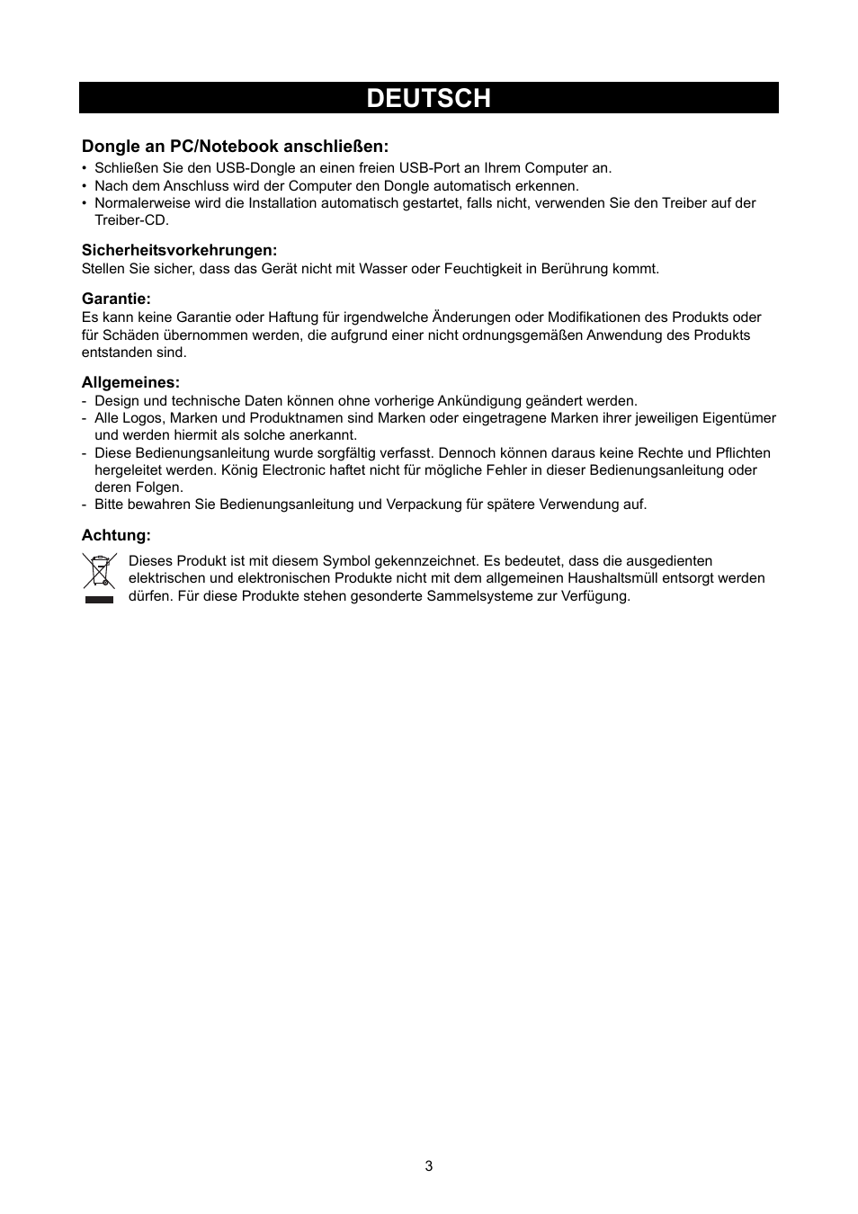 Deutsch, Wlan 300 mbit/s usb-dongle | Konig Electronic WLAN 11N USB dongle 300 Mbps User Manual | Page 3 / 16