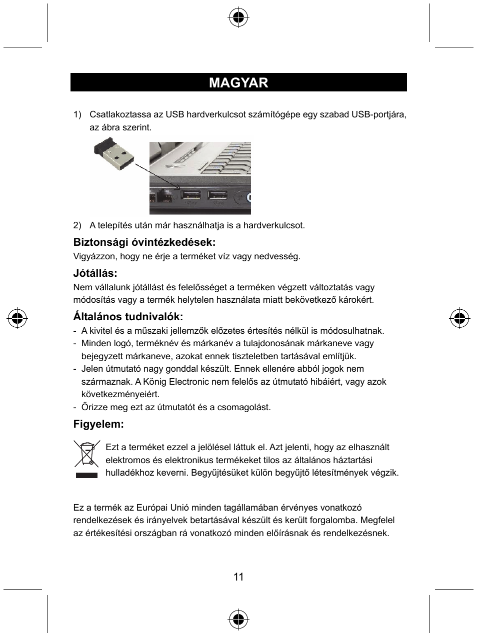Magyar | Konig Electronic Micro Bluetooth version 4.0 dongle User Manual | Page 11 / 24