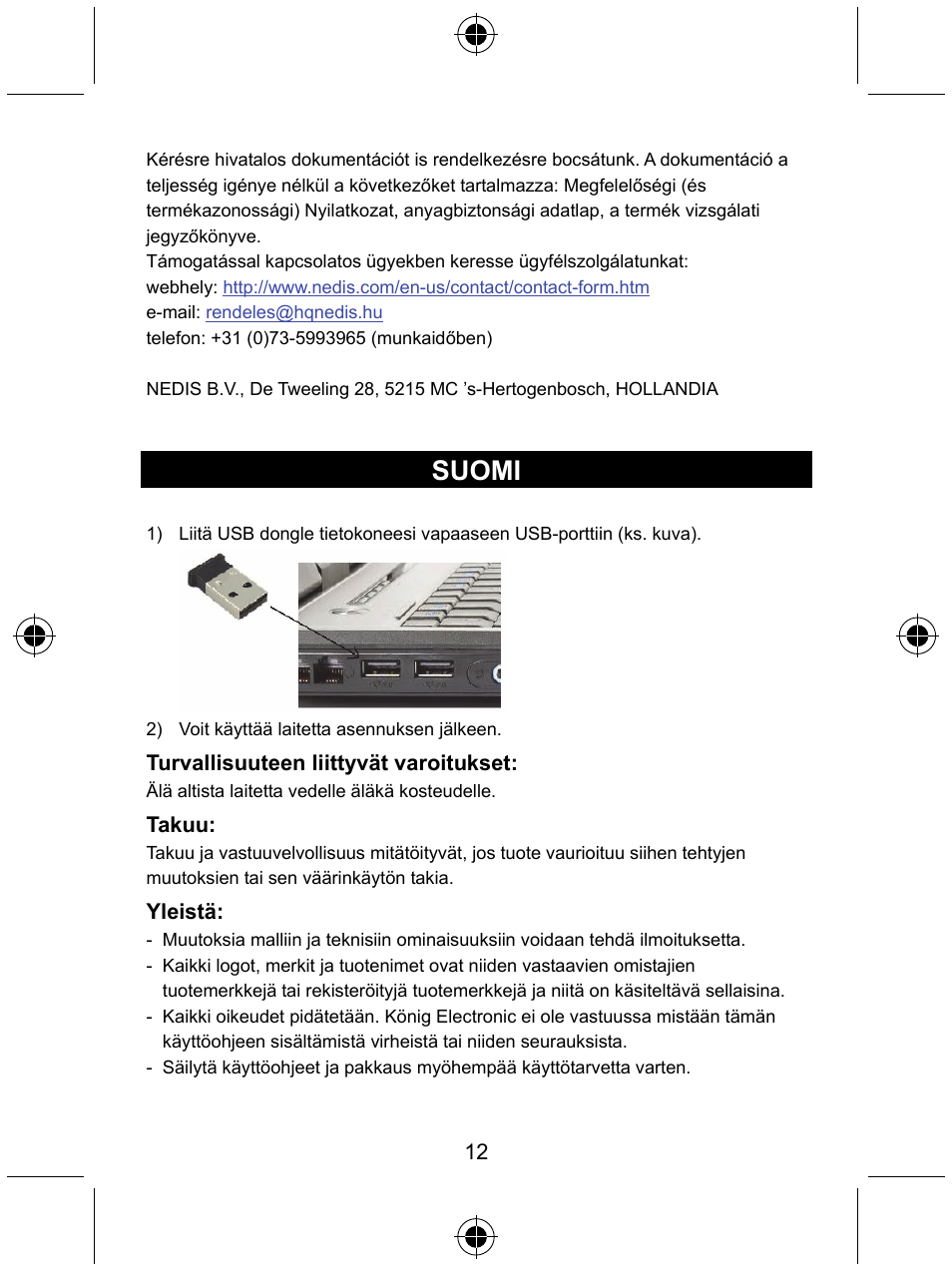 Suomi | Konig Electronic Micro Bluetooth version 4.0 dongle User Manual | Page 12 / 24