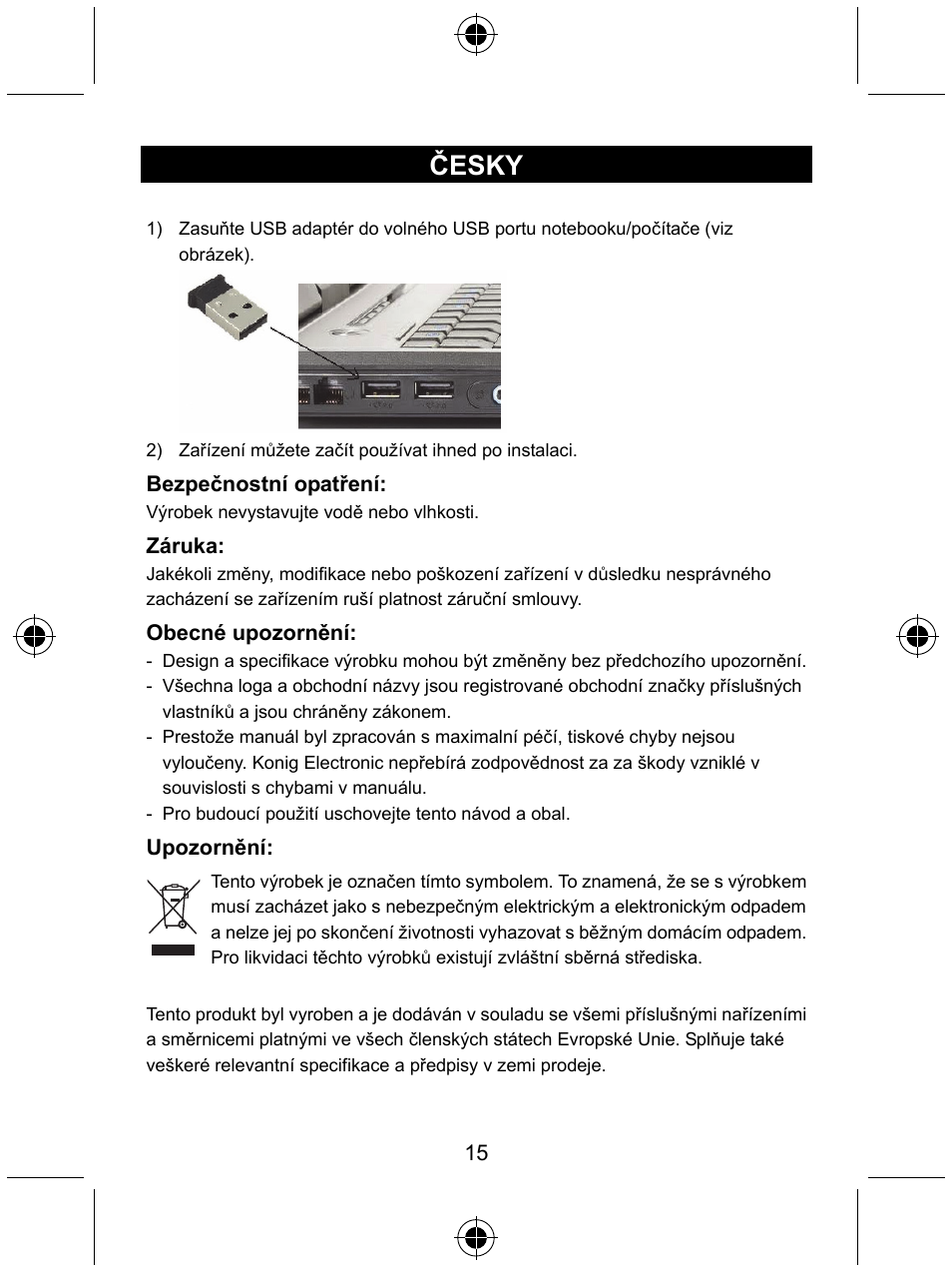 Česky | Konig Electronic Micro Bluetooth version 4.0 dongle User Manual | Page 15 / 24
