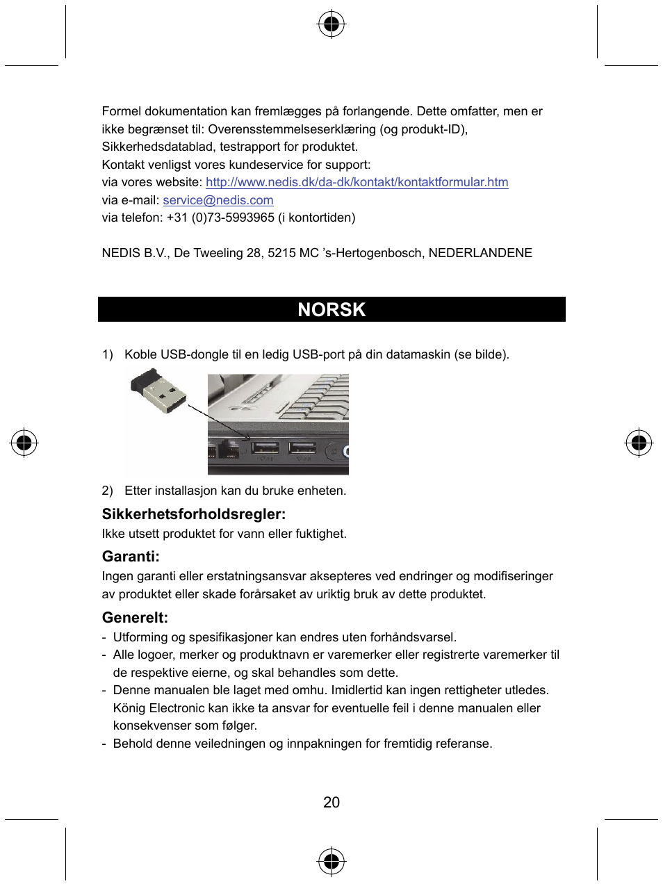 Norsk | Konig Electronic Micro Bluetooth version 4.0 dongle User Manual | Page 20 / 24