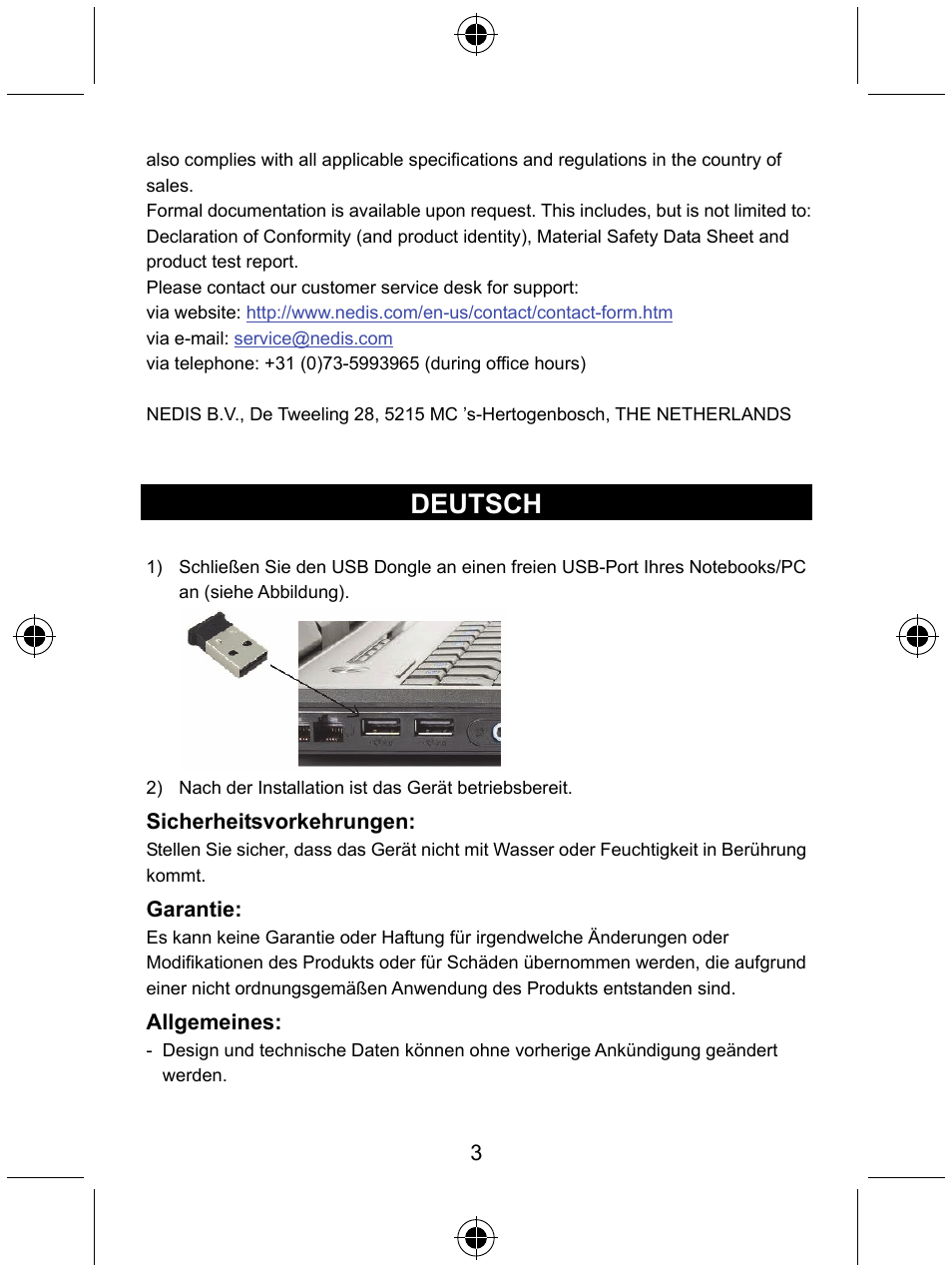 Deutsch | Konig Electronic Micro Bluetooth version 4.0 dongle User Manual | Page 3 / 24