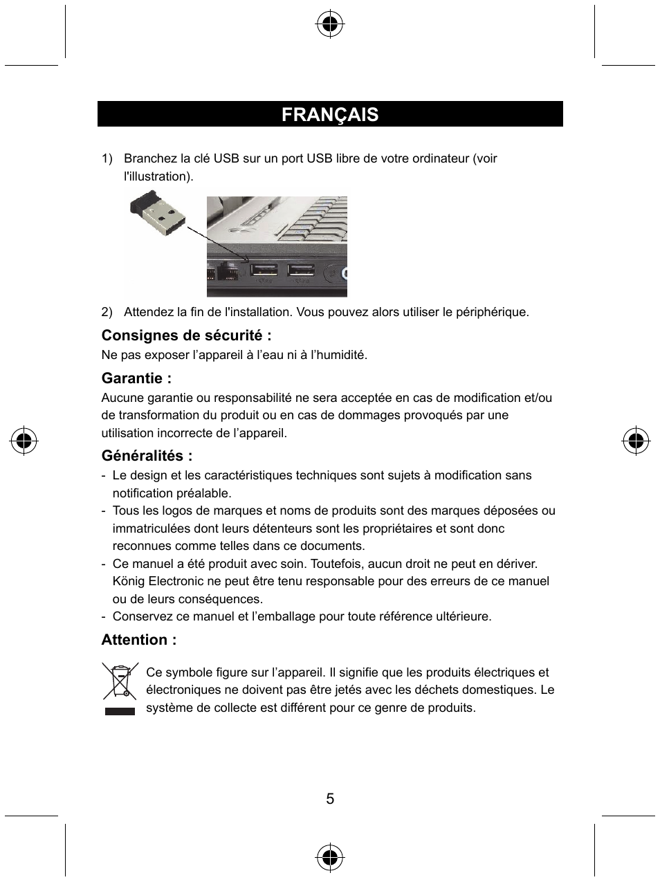 Français | Konig Electronic Micro Bluetooth version 4.0 dongle User Manual | Page 5 / 24