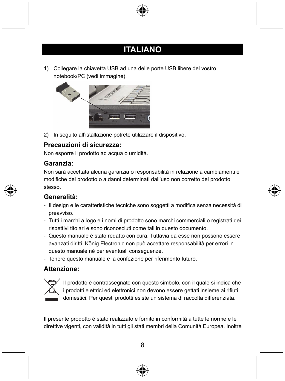 Italiano | Konig Electronic Micro Bluetooth version 4.0 dongle User Manual | Page 8 / 24