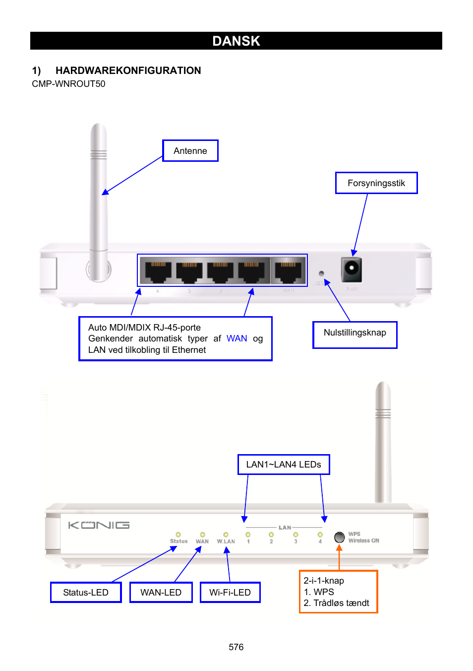 Dansk, 576) trådløs router | Konig Electronic WLAN router 300 Mbps User Manual | Page 576 / 722