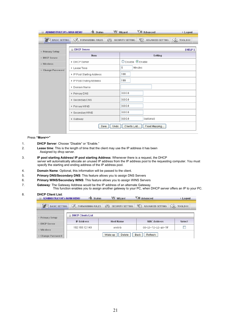 2 dhcp server | Konig Electronic WLAN router 300 Mbps User Manual | Page 21 / 56
