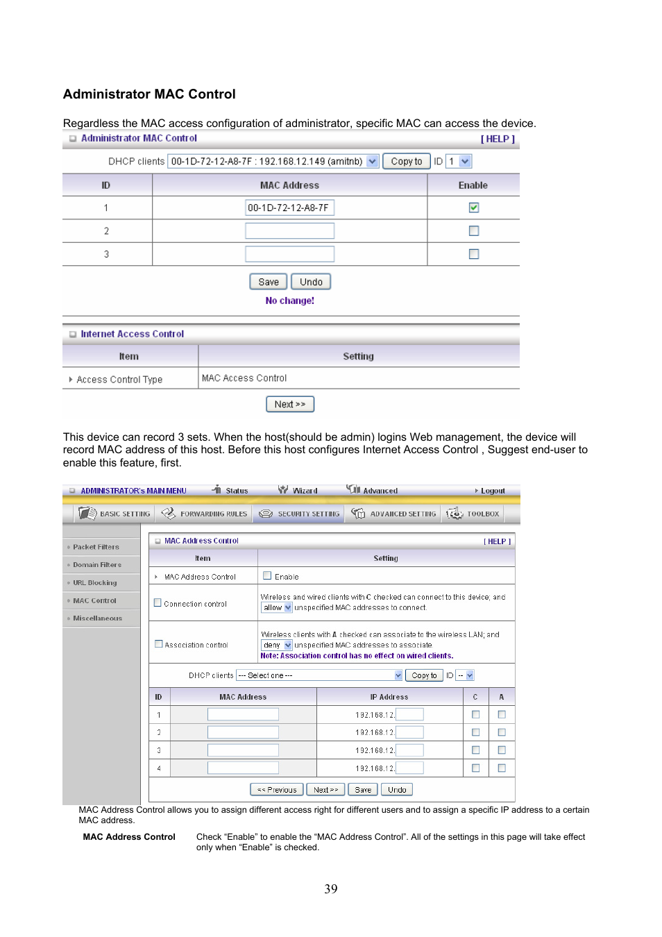 4 mac control | Konig Electronic WLAN router 300 Mbps User Manual | Page 39 / 56