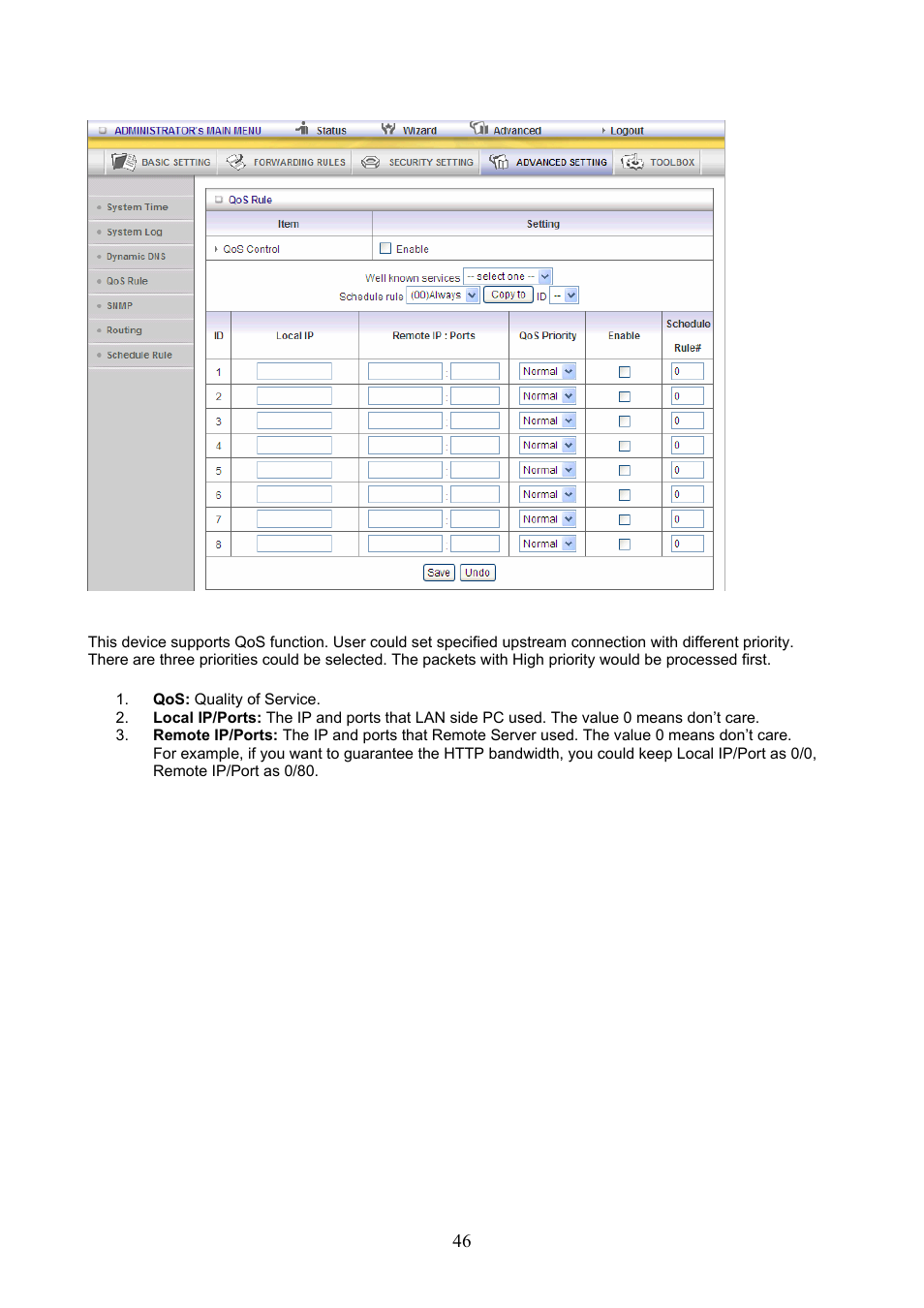 4 qos | Konig Electronic WLAN router 300 Mbps User Manual | Page 46 / 56