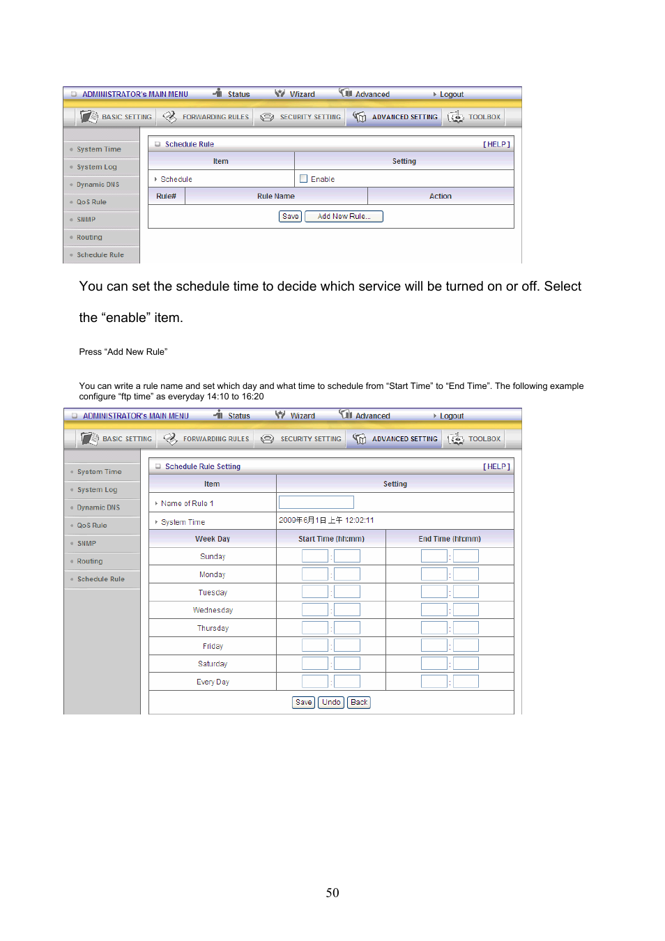 7 schedule rule | Konig Electronic WLAN router 300 Mbps User Manual | Page 50 / 56