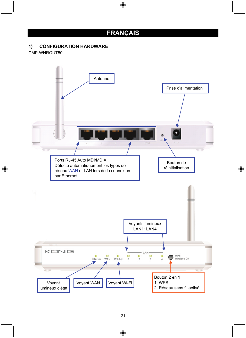 Français | Konig Electronic WLAN router 300 Mbps User Manual | Page 21 / 140