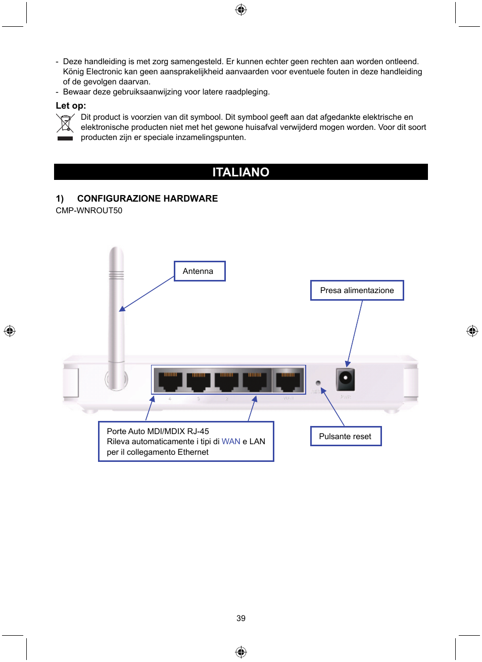 Italiano | Konig Electronic WLAN router 300 Mbps User Manual | Page 39 / 140