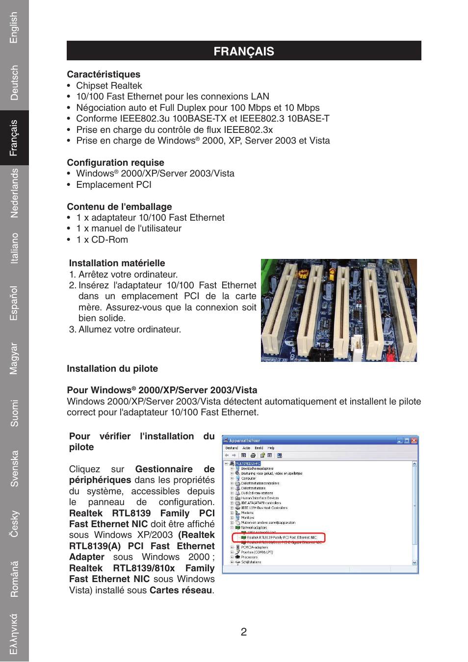 Français | Konig Electronic PCI network card 10/100 Mbps User Manual | Page 10 / 48