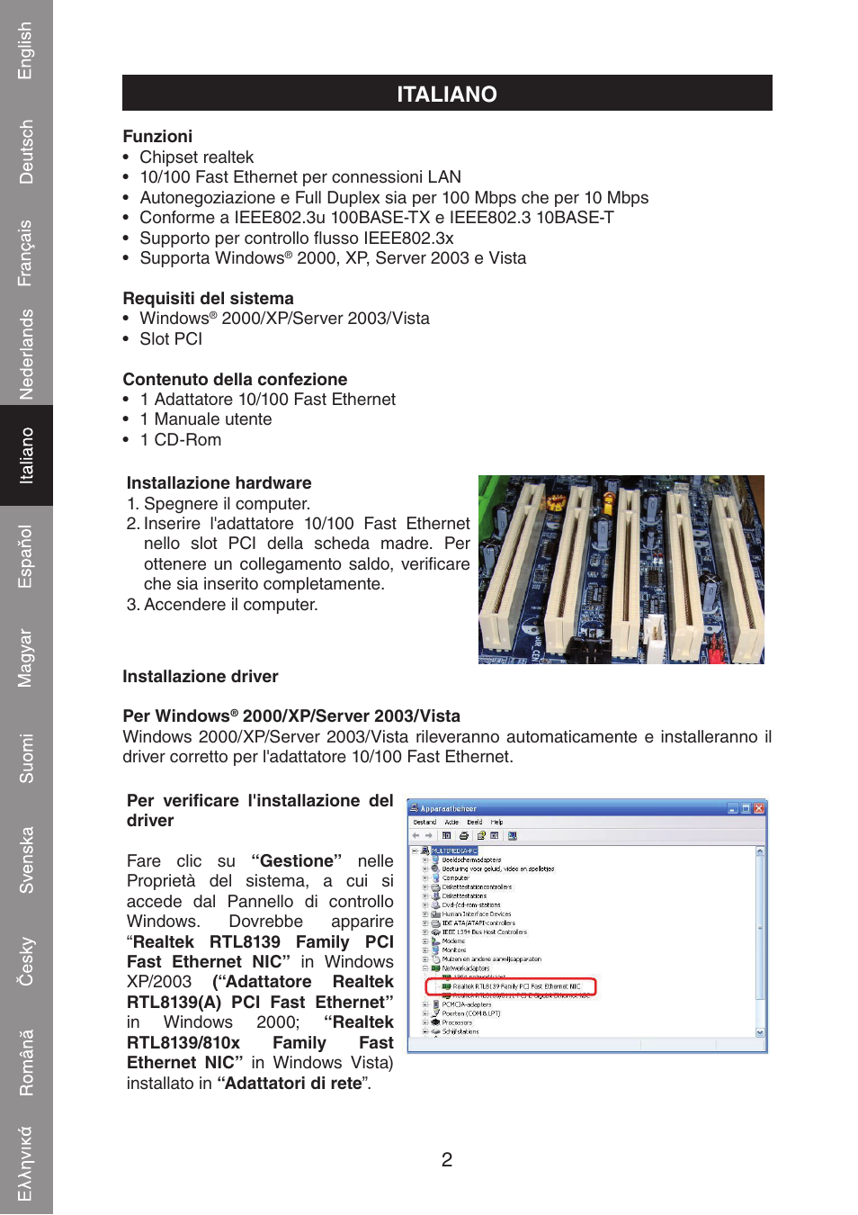 Italiano | Konig Electronic PCI network card 10/100 Mbps User Manual | Page 18 / 48