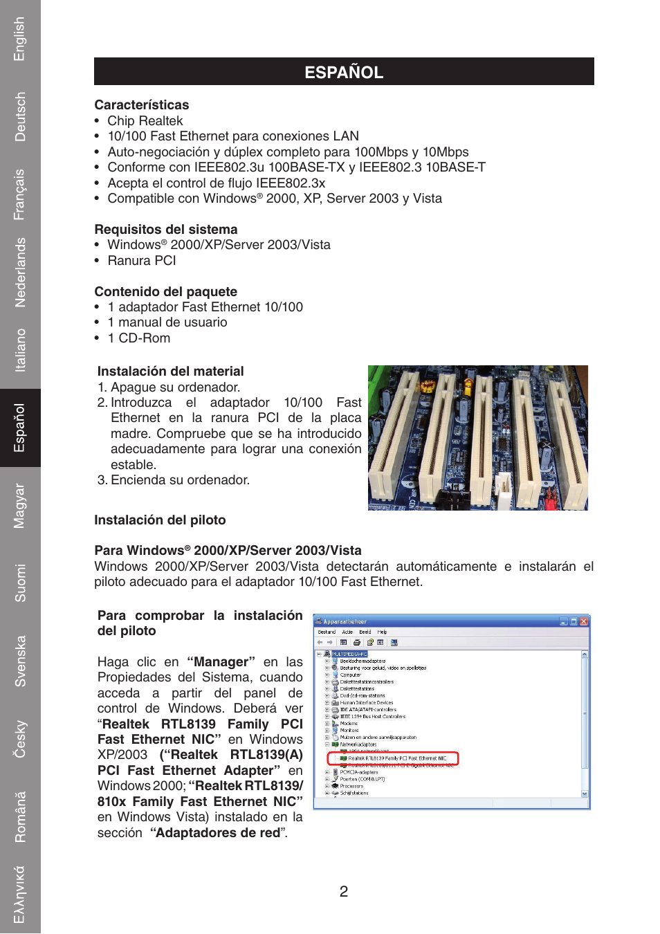 Español | Konig Electronic PCI network card 10/100 Mbps User Manual | Page 22 / 48