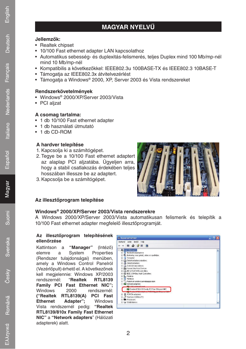 Magyar nyelvű | Konig Electronic PCI network card 10/100 Mbps User Manual | Page 26 / 48