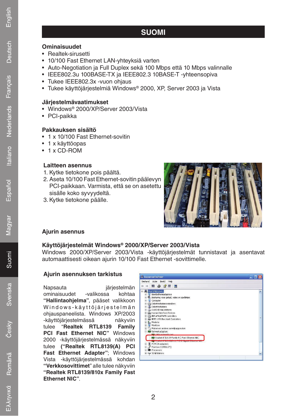 Suomi | Konig Electronic PCI network card 10/100 Mbps User Manual | Page 30 / 48