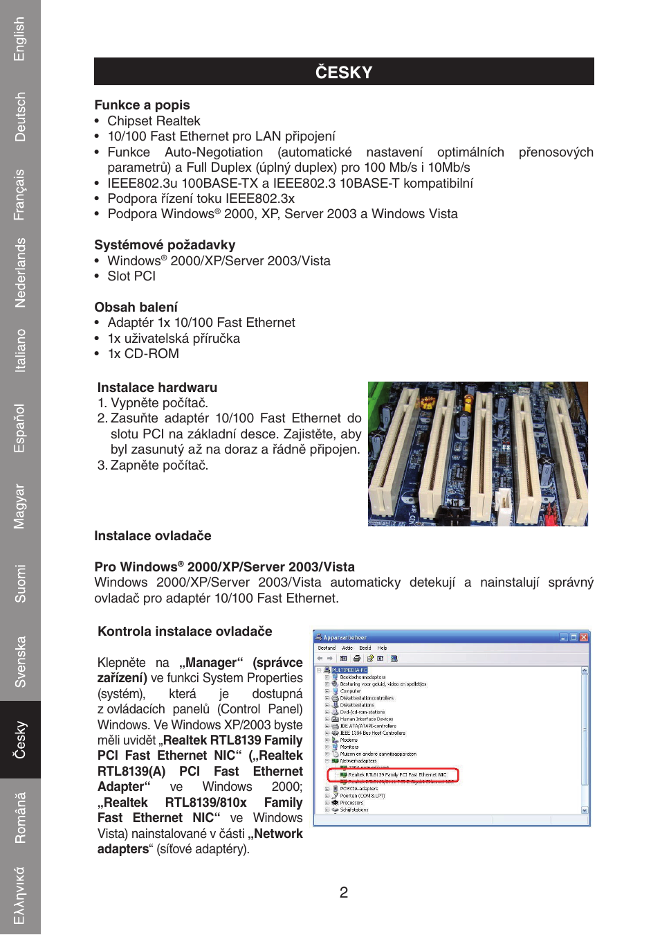 Česky | Konig Electronic PCI network card 10/100 Mbps User Manual | Page 38 / 48