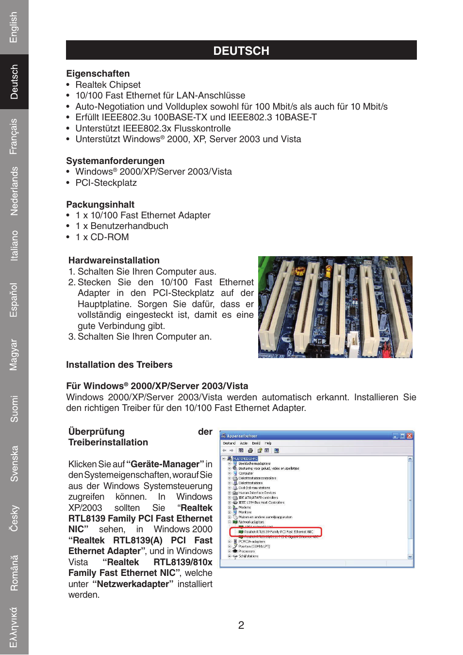 Deutsch | Konig Electronic PCI network card 10/100 Mbps User Manual | Page 6 / 48