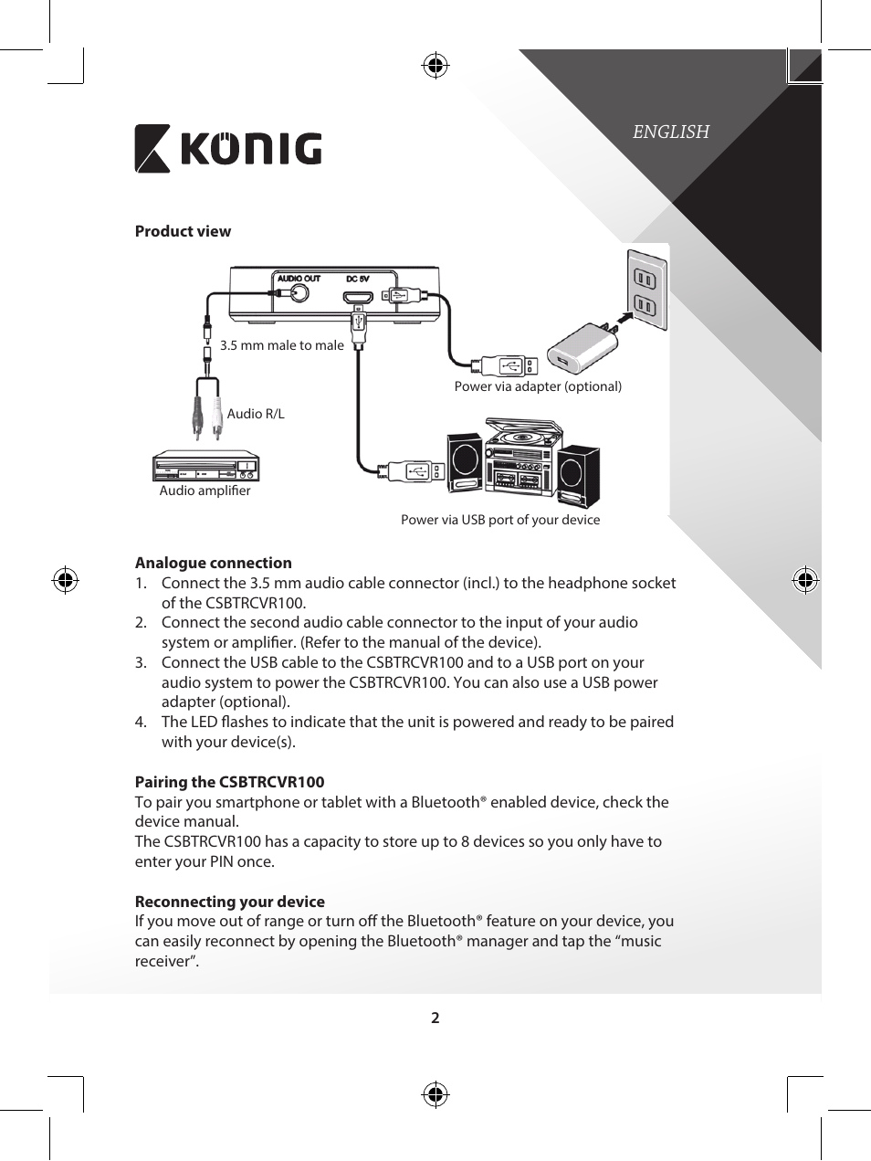 Konig Electronic Audio receiver with Bluetooth wireless technology User Manual | Page 2 / 76