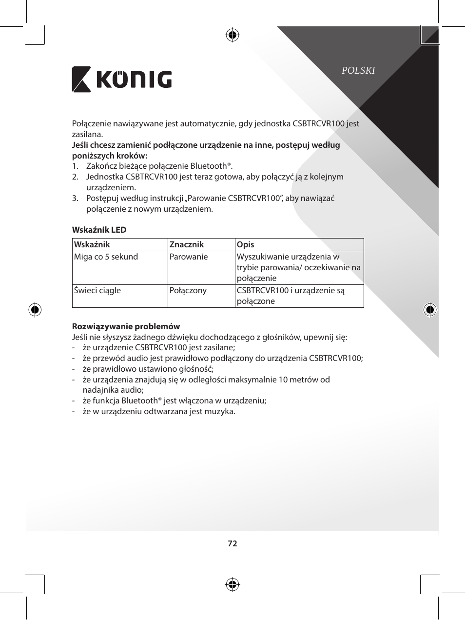 Konig Electronic Audio receiver with Bluetooth wireless technology User Manual | Page 72 / 76
