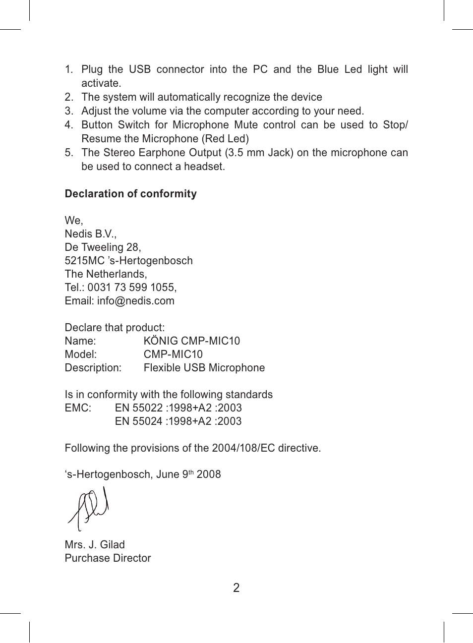 Konig Electronic Flexible USB desktop microphone User Manual | Page 2 / 24