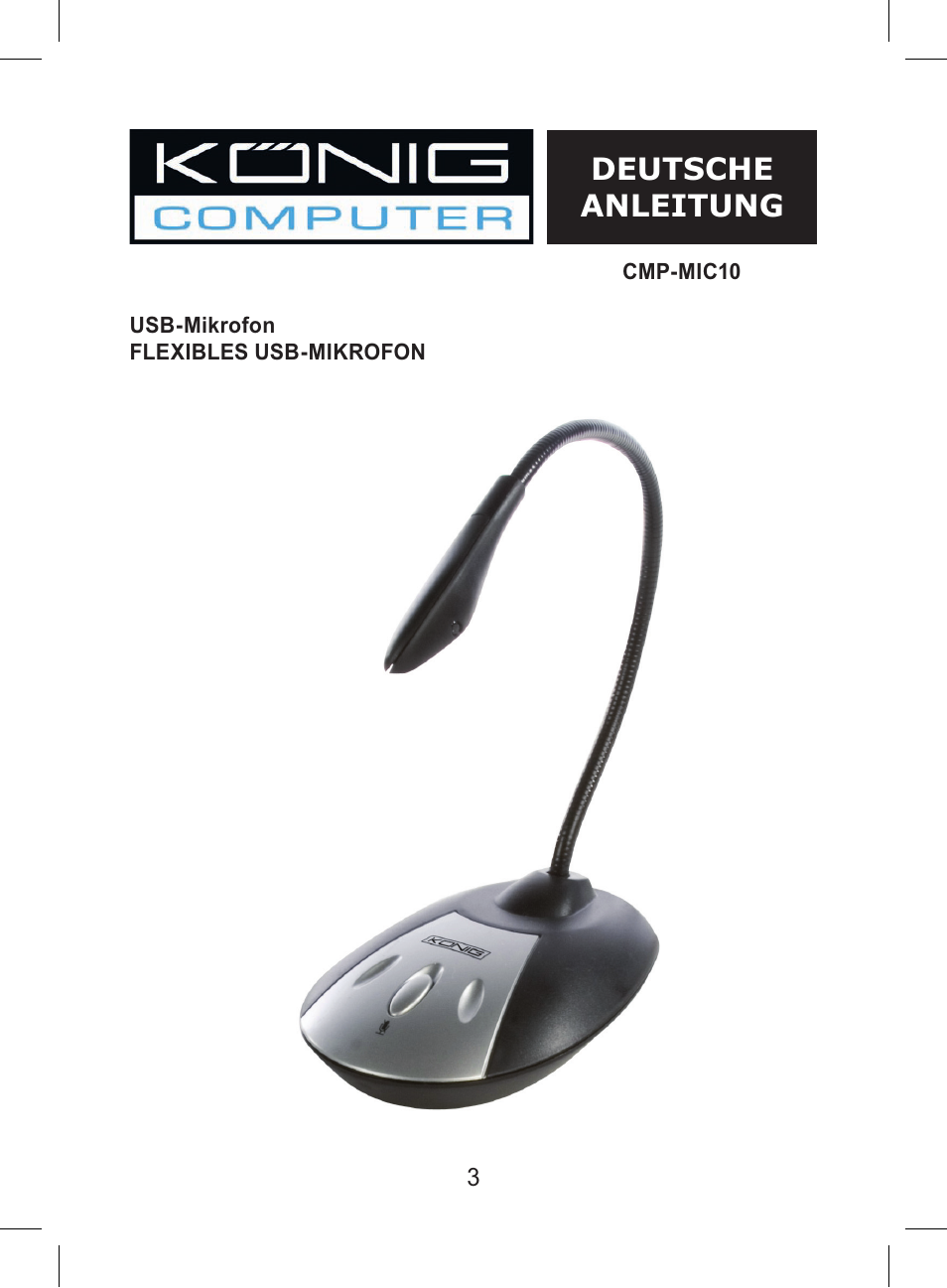Deutsche anleitung | Konig Electronic Flexible USB desktop microphone User Manual | Page 3 / 24