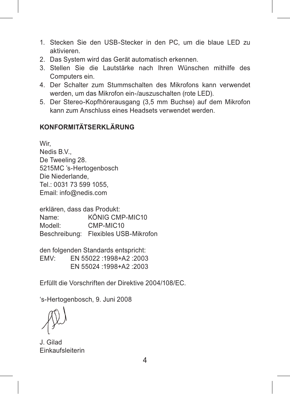 Konig Electronic Flexible USB desktop microphone User Manual | Page 4 / 24