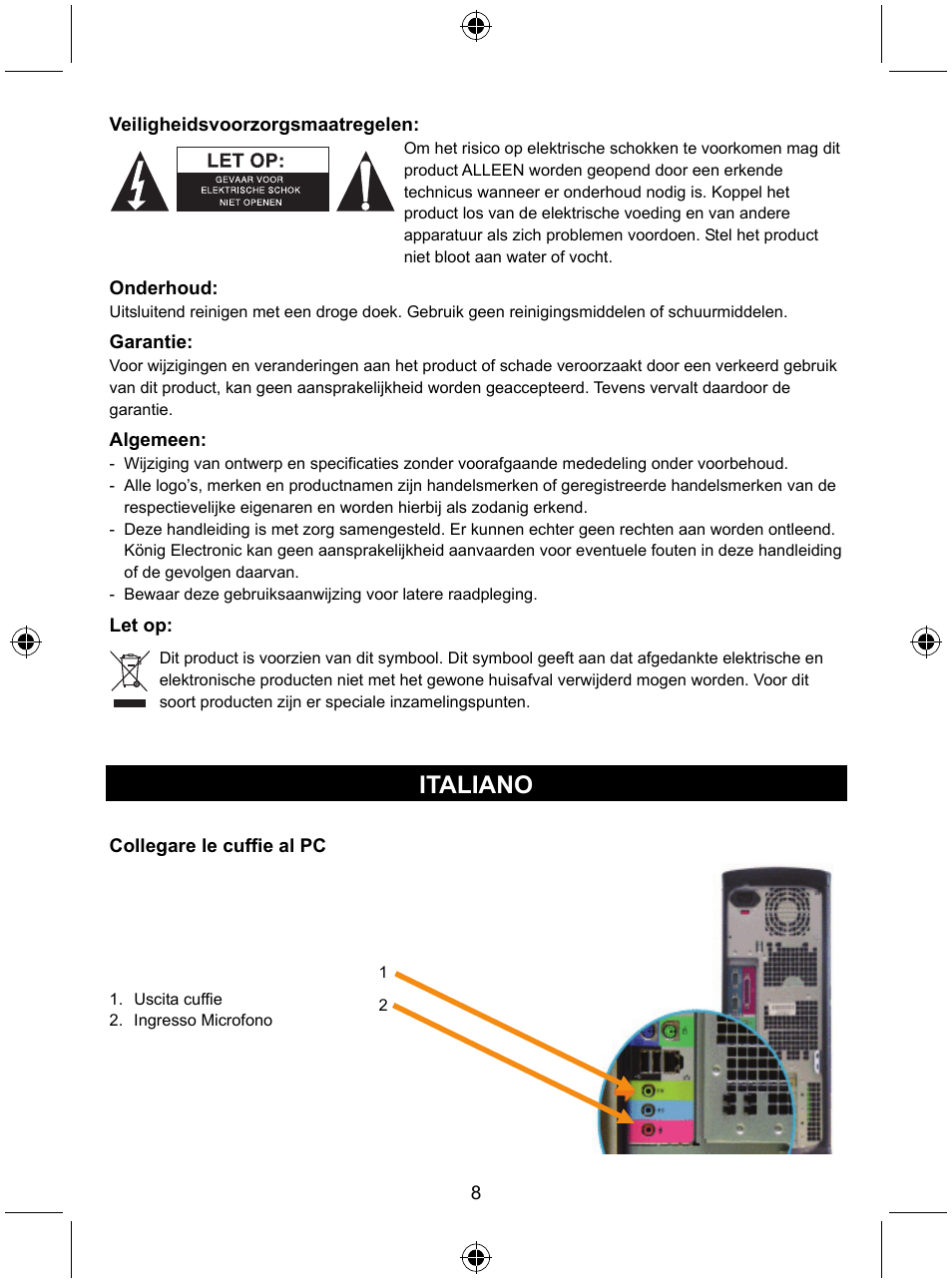 Italiano | Konig Electronic 7.1 surround headset User Manual | Page 8 / 27