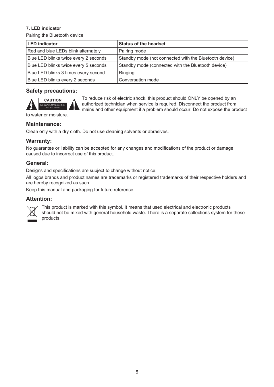 Konig Electronic Bluetooth design headset User Manual | Page 5 / 58