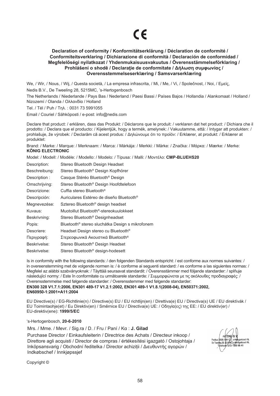 Konig Electronic Bluetooth design headset User Manual | Page 58 / 58