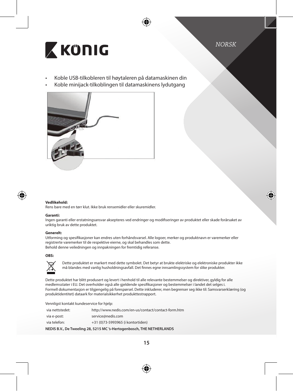 Norsk | Konig Electronic Speaker set 2.0 blue User Manual | Page 15 / 15