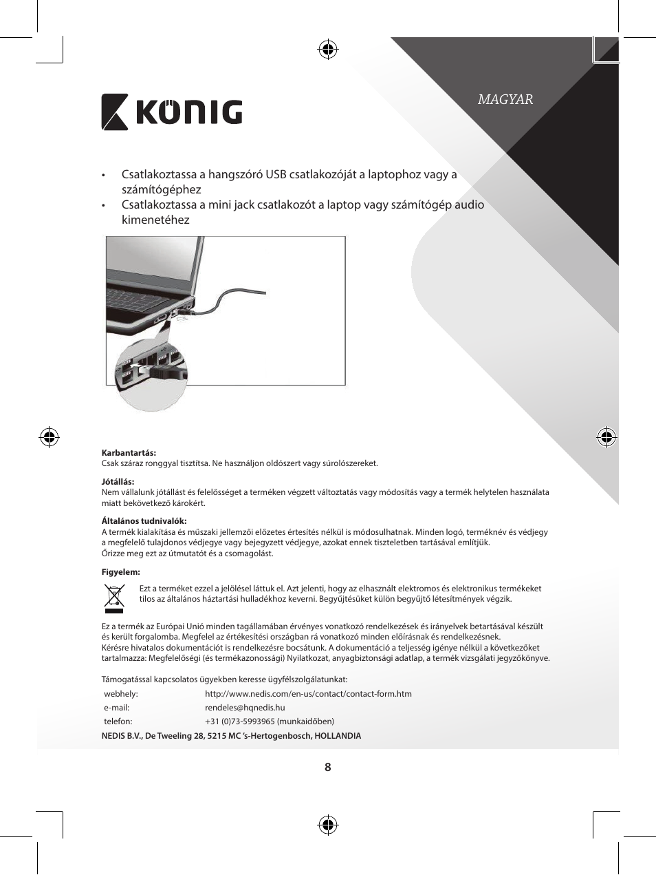 Magyar | Konig Electronic Speaker set 2.0 blue User Manual | Page 8 / 15