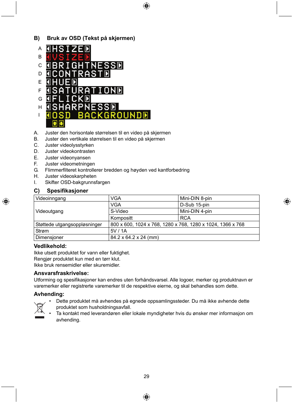 Konig Electronic PC to TV converter User Manual | Page 29 / 33