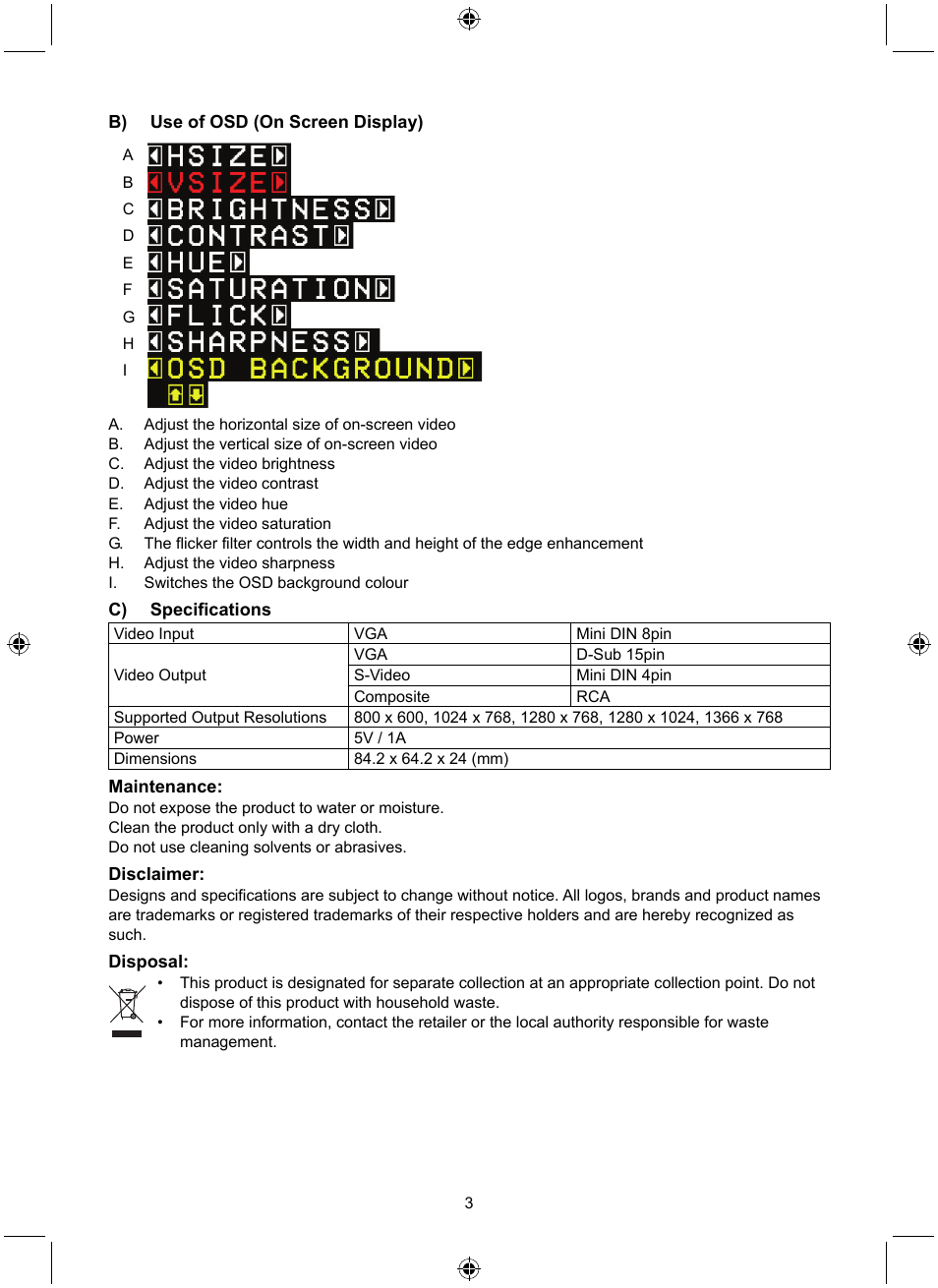 Konig Electronic PC to TV converter User Manual | Page 3 / 33