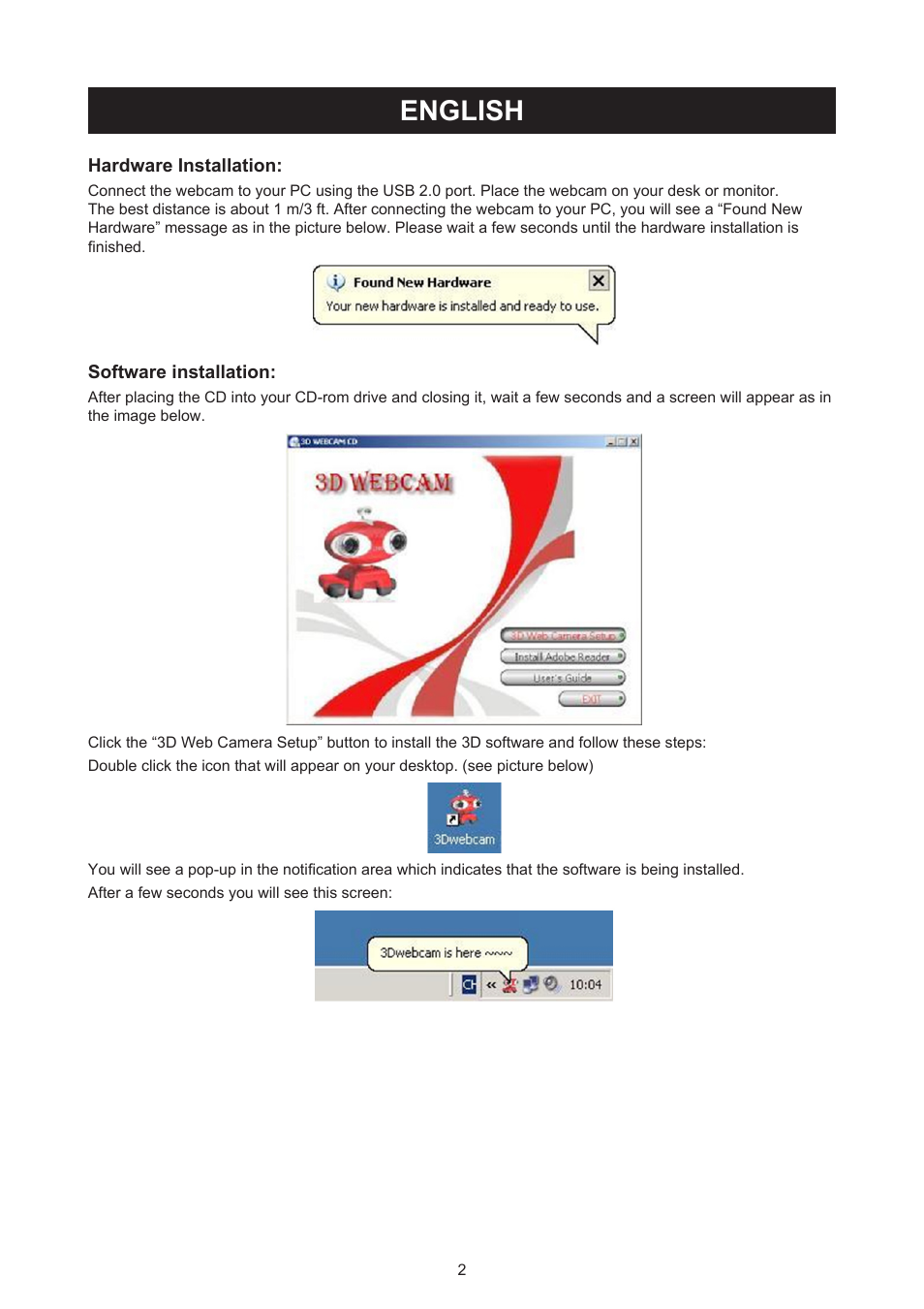 English, Manual (p. 2), 3d webcam with 3d glasses | Konig Electronic USB 2.0 3D webcam User Manual | Page 2 / 72