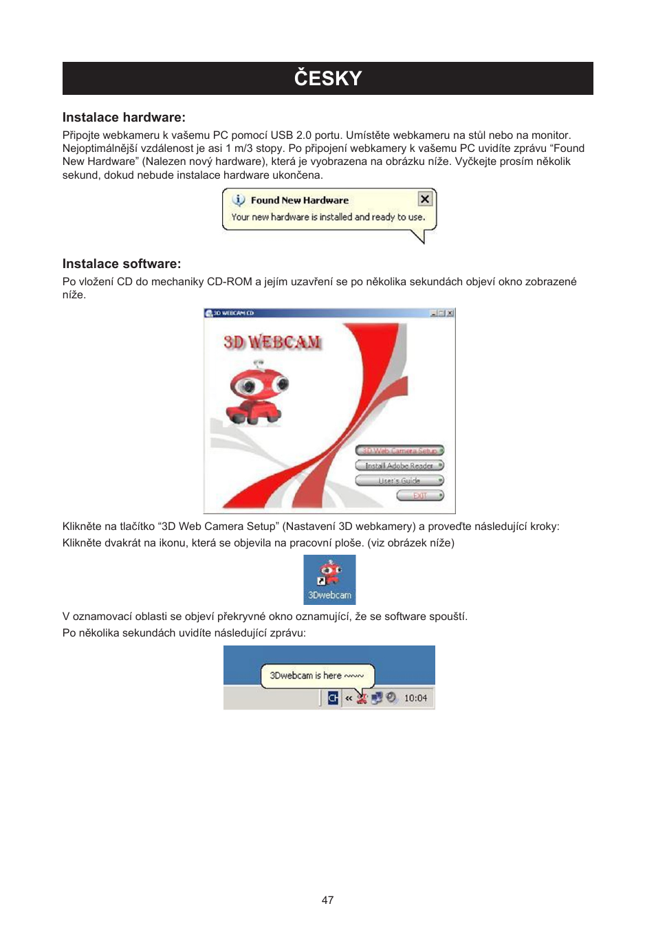 Česky, Návod k použití (s. 47), 3d webkamera s 3d brýlemi | Konig Electronic USB 2.0 3D webcam User Manual | Page 47 / 72