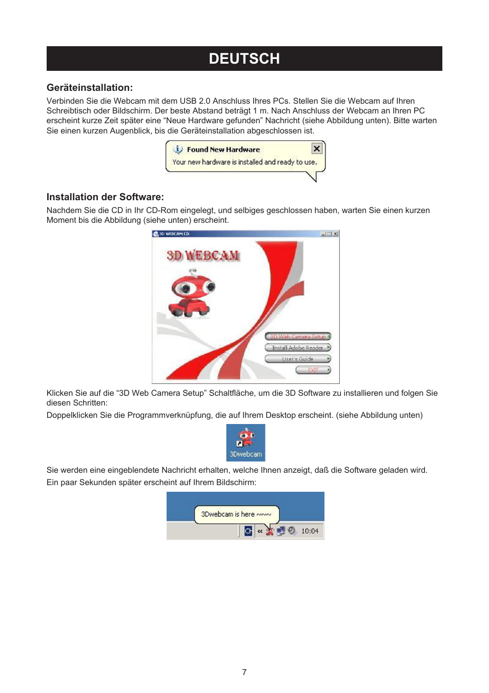 Deutsch, Anleitung (s. 7), 3d webcam mit 3d brille | Konig Electronic USB 2.0 3D webcam User Manual | Page 7 / 72