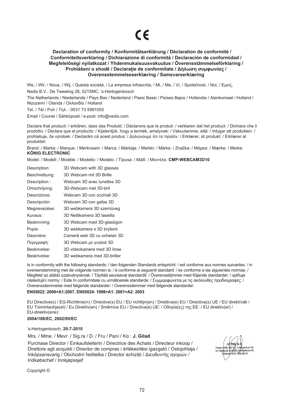 Konig Electronic USB 2.0 3D webcam User Manual | Page 72 / 72