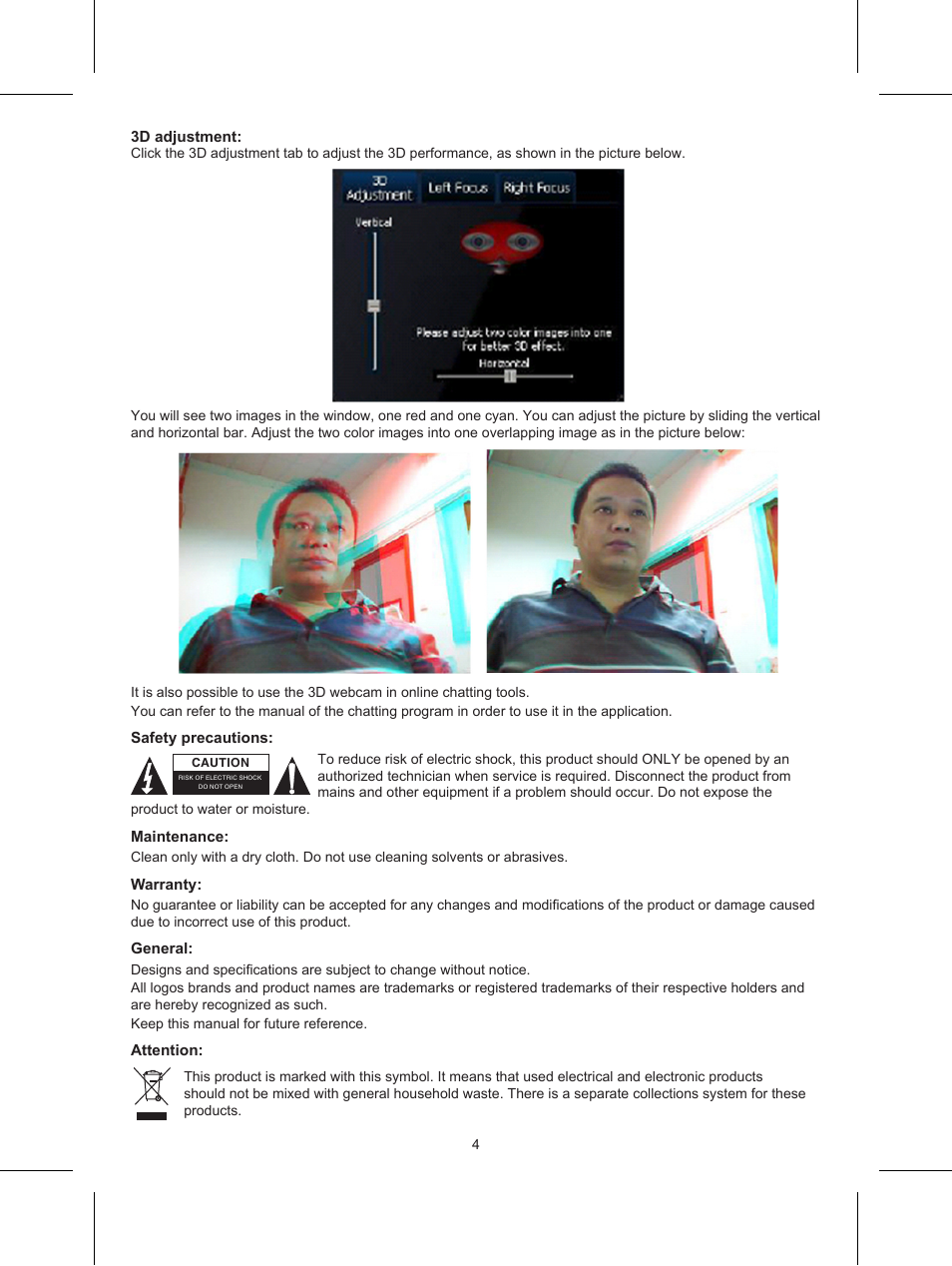 Konig Electronic USB 2.0 3D webcam User Manual | Page 4 / 44