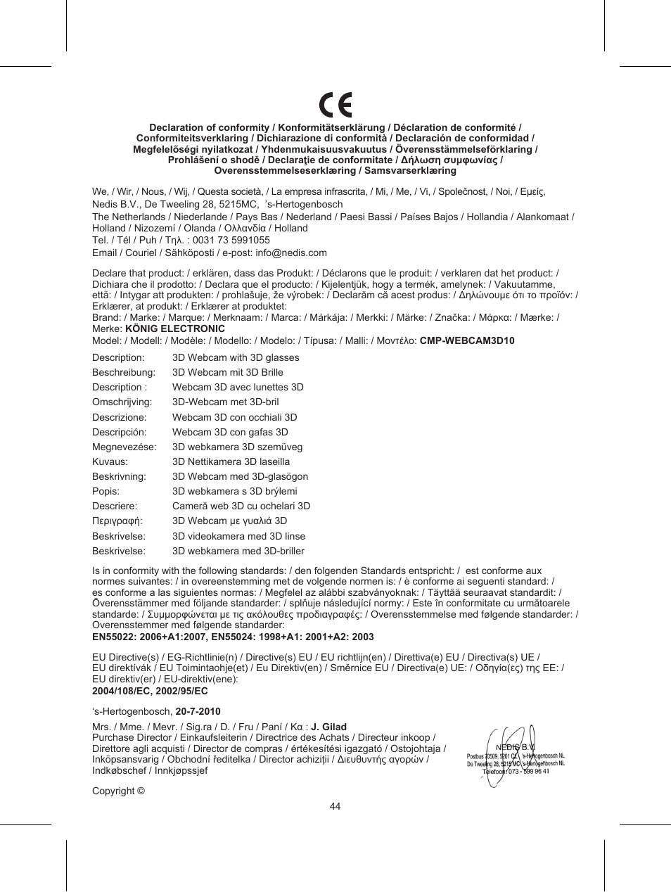 Konig Electronic USB 2.0 3D webcam User Manual | Page 44 / 44