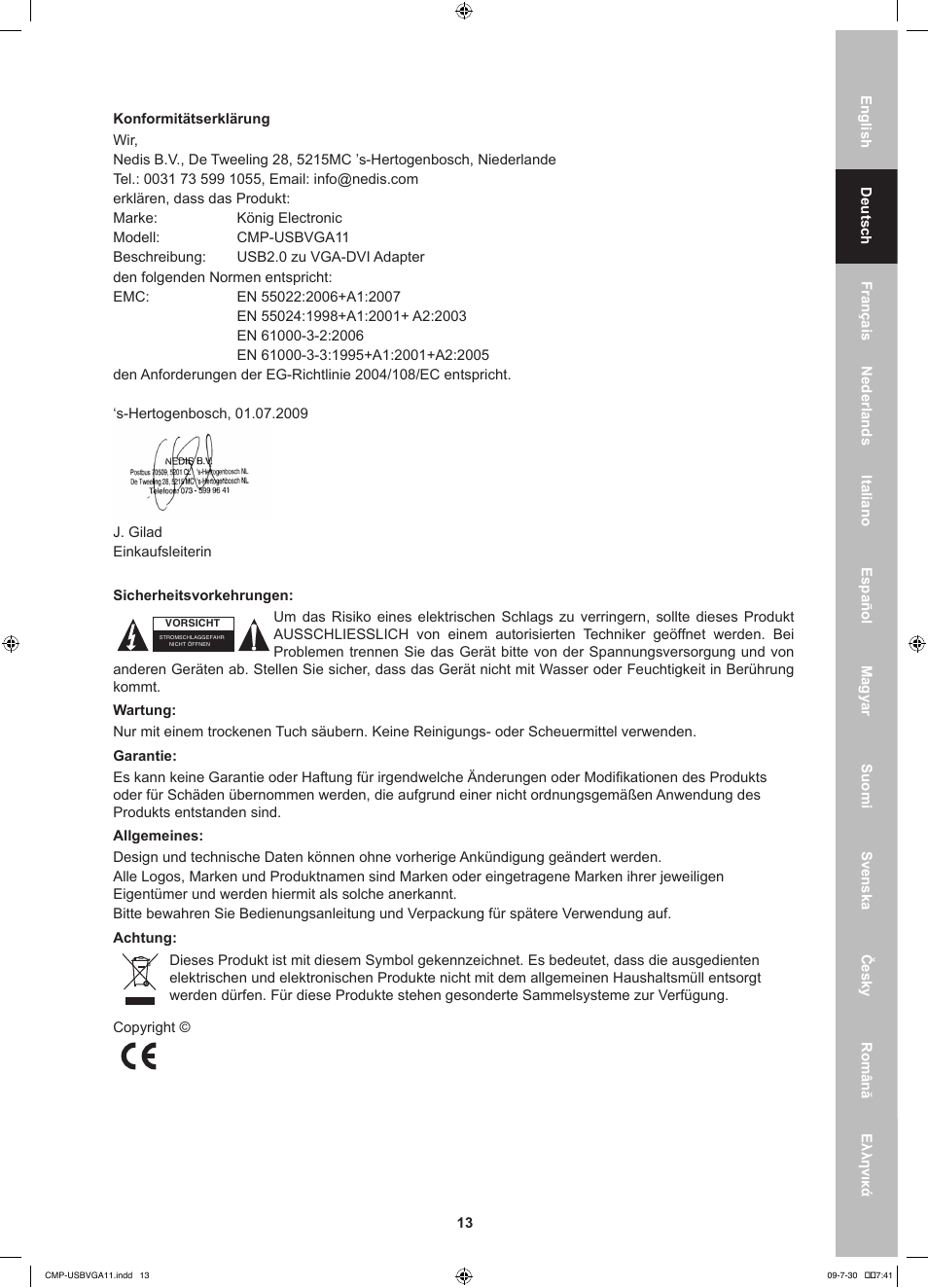 Konig Electronic USB 2.0 to VGA/DVI adapter User Manual | Page 13 / 73